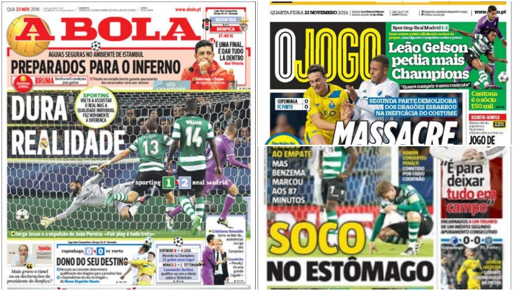 La prensa lusa destaca la victoria del Madrid ante el Sporting: "Un puñetazo en el estómago" La prensa lusa destaca la victoria del Madrid ante el Sporting: "Un puñetazo en el estómago"