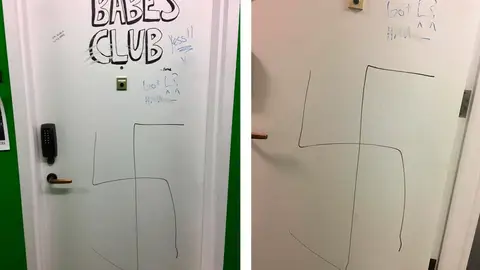 Pintadas de esvásticas en la puerta de estudiantes judíos de la Universidad Parsons College de Nueva York, Pintadas de esvásticas en la puerta de estudiantes judíos de la Universidad Parsons College de Nueva York,