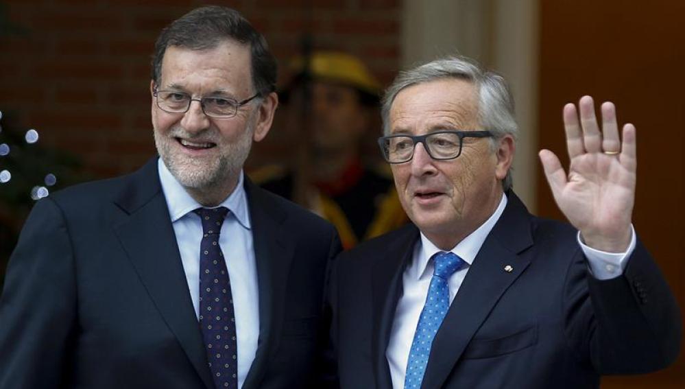 Mariano Rajoy con Jean Claude Juncker, en el Palacio de La Moncloa.