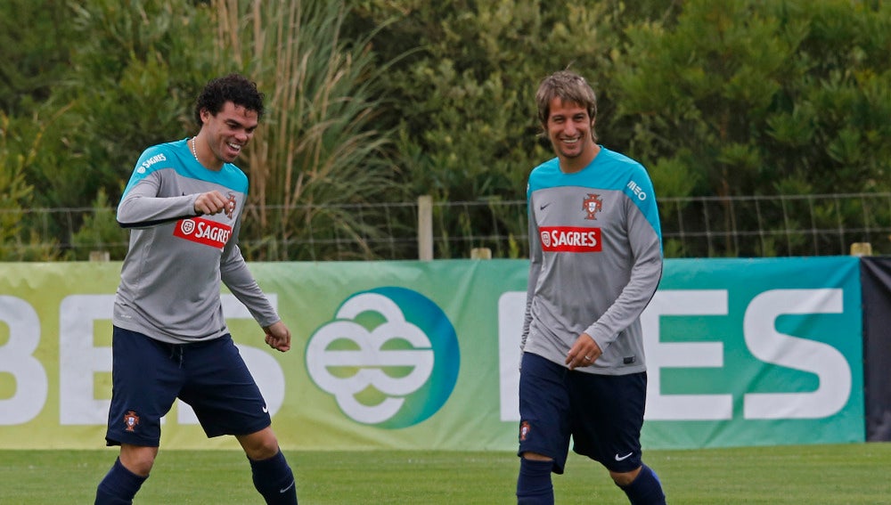 Pepe y Coentrao en un entrenamiento con Portugal