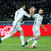 Cristiano celebra el empate con Carvajal