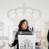 La vicepresidenta del Gobierno, Soraya Sáenz de Santamaría, durante su intervención en el acto de toma de posesión del nuevo delegado del Gobierno en Euskadi, Javier de Andrés