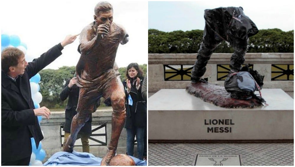 Destrozan la estatua de Messi en Buenos Aires Destrozan la estatua de Messi en Buenos Aires