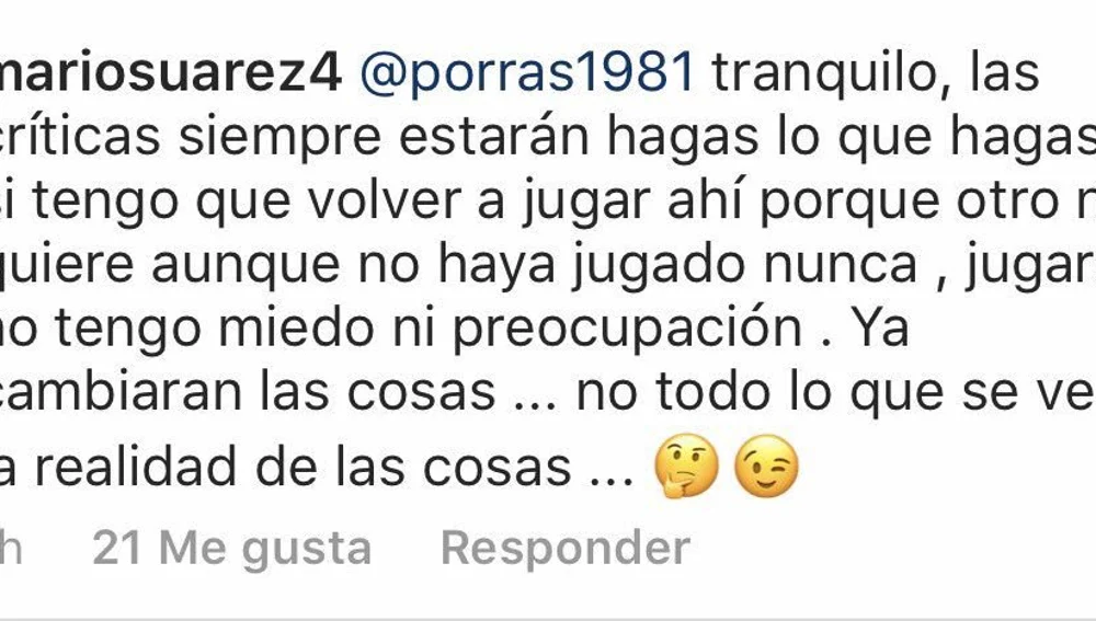 La 'rajada' de Mario Suárez en Instagram