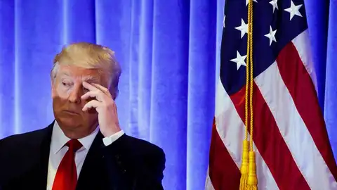 Donald Trump, durante su primera rueda de prensa como presidente Donald Trump, durante su primera rueda de prensa como presidente