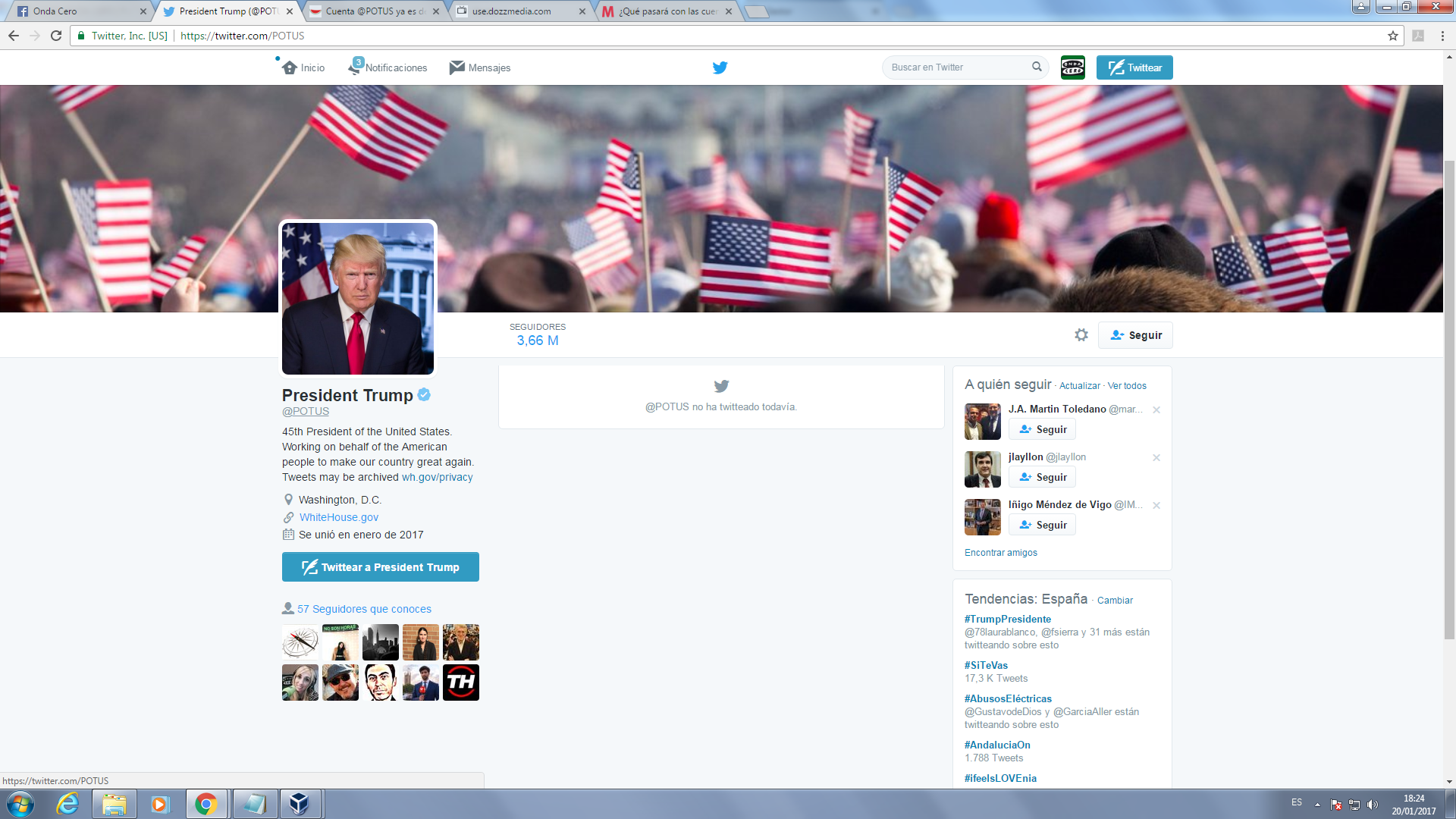 Donald Trump aterriza en el Twitter oficial de la Casa Blanca y de la presidencia estadounidense Donald Trump aterriza en el Twitter oficial de la Casa Blanca y de la presidencia estadounidense
