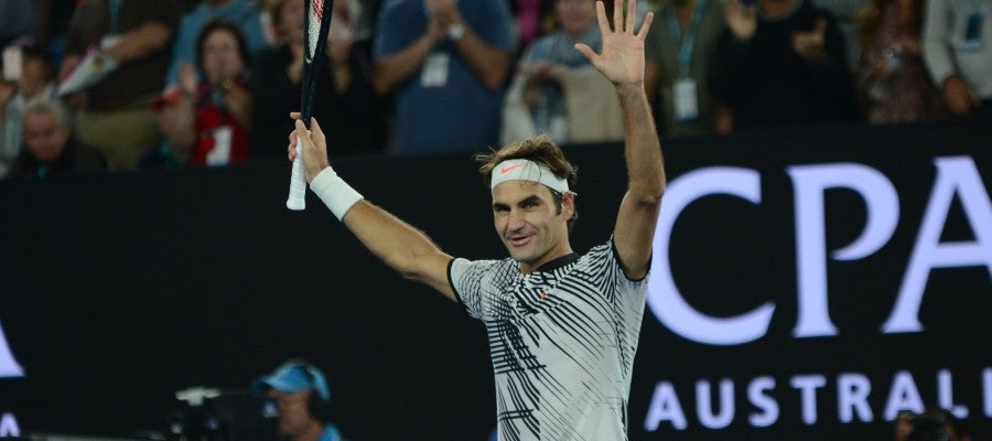 Roger Federer celebra una victoria en el Open de Australia Roger Federer celebra una victoria en el Open de Australia