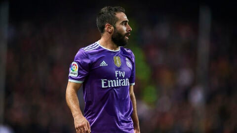 Carvajal en un partido con el Real Madrid