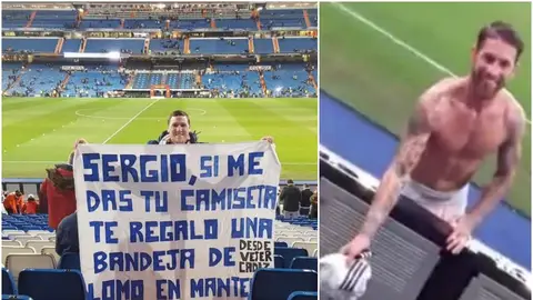 Sergio Ramos reclama a la grada su bandeja de lomo en manteca Sergio Ramos reclama a la grada su bandeja de lomo en manteca
