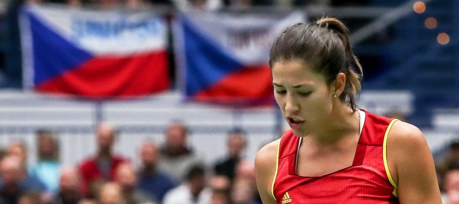Garbiñe Muguruza celebra un punto durante el partido Garbiñe Muguruza celebra un punto durante el partido