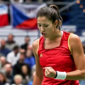 Garbiñe Muguruza celebra un punto durante el partido Garbiñe Muguruza celebra un punto durante el partido