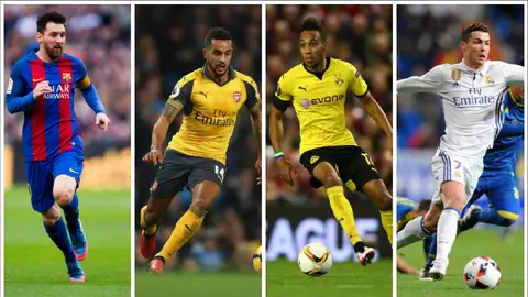 Leo Messi, Walcott, Aubameyang y Cristiano Ronaldo Leo Messi, Walcott, Aubameyang y Cristiano Ronaldo