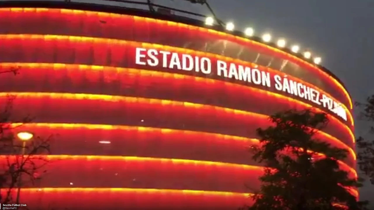 La iluminación del Sánchez Pizjuan antes de recibir al Leicester