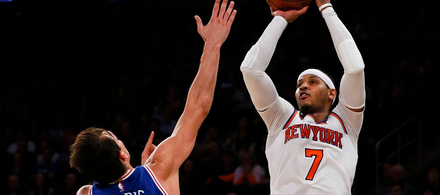 Carmelo Anthony, con la canasta ganadora sobre los Sixers Carmelo Anthony, con la canasta ganadora sobre los Sixers