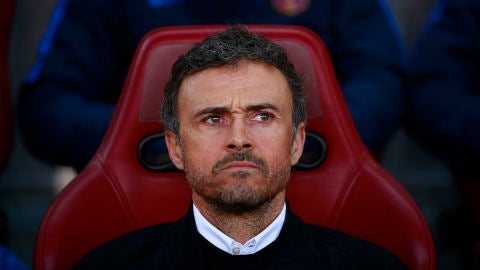 Luis Enrique, en el banquillo durante el partido contra el Atl&eacute;tico de Madrid en el Calder&oacute;n
