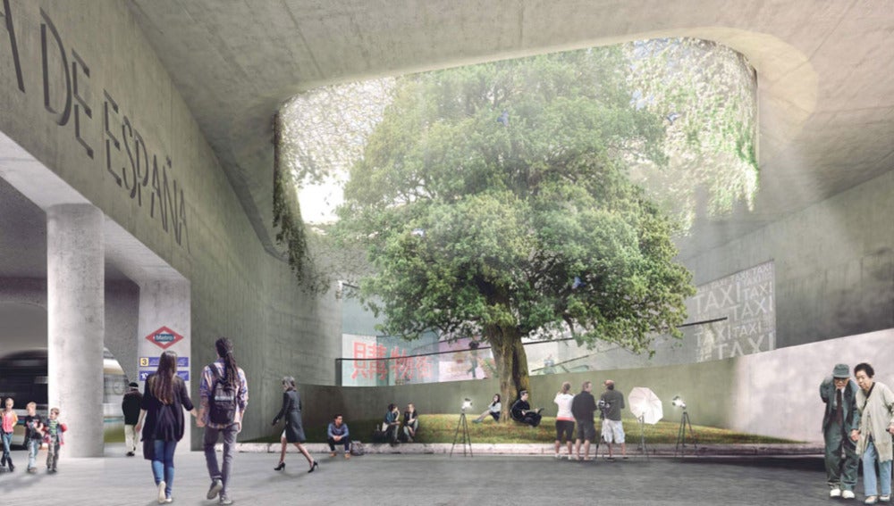 Imagen de cómo sería la estación de Metro de Plaza de España tras la remodelación