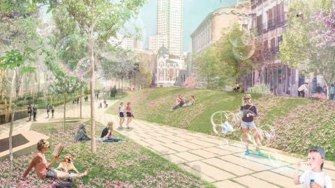 Recreaci&oacute;n de c&oacute;mo ser&iacute;a la Plaza de Espa&ntilde;a tras la remodelaci&oacute;n