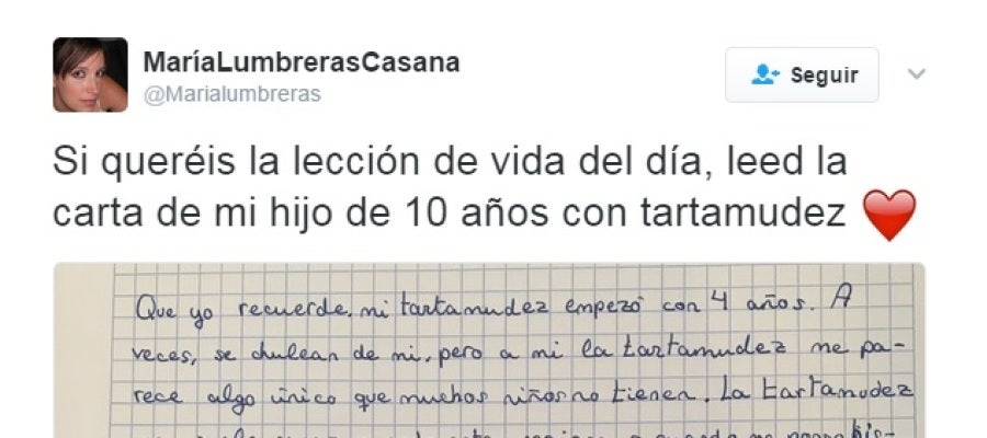 La carta viral publicada por María Lumbreras La carta viral publicada por María Lumbreras