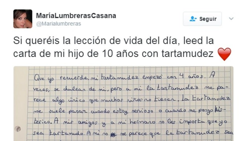 La carta viral publicada por María Lumbreras