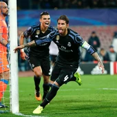 Sergio Ramos celebra su gol al Nápoles Sergio Ramos celebra su gol al Nápoles