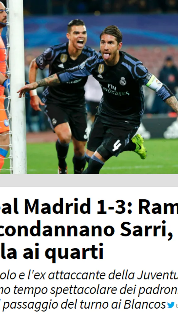Portada de Tuttosport tras la victoria del Real Madrid en Nápoles Portada de Tuttosport tras la victoria del Real Madrid en Nápoles