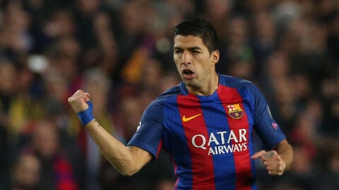 Luis Su&aacute;rez celebra su gol al PSG