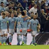 Los jugadores del Celta celebran un gol ante el Krasnodar en Balaídos