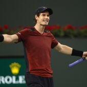 Andy Murray gesticula durante su partido en Indian Wells