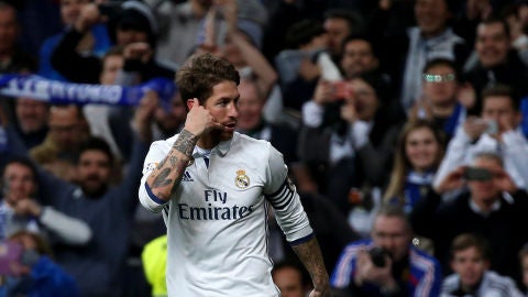 Sergio Ramos celebra su gol contra el Betis
