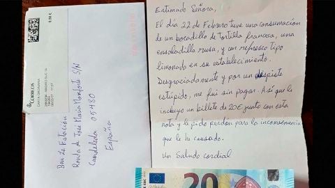 Carta de disculpa que el cliente envi&oacute; al restaurante
