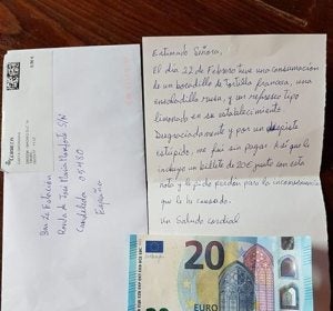Carta del cliente que olvidó pagar su consumición Carta del cliente que olvidó pagar su consumición