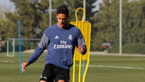 Raphael Varane, en su entrenamiento en Valdebebas.