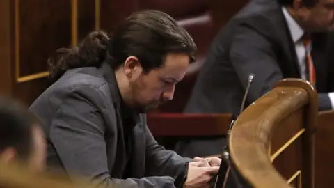 El líder de Podemos, Pablo Iglesias, durante la sesión de control al Gobierno El líder de Podemos, Pablo Iglesias, durante la sesión de control al Gobierno