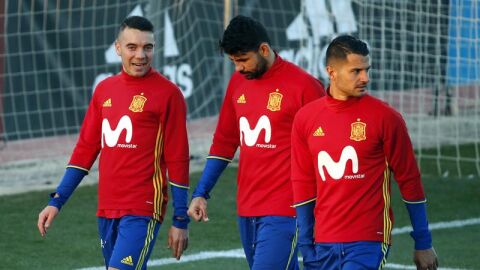 Diego Costa, en un entrenamiento con la Selecci&oacute;n Espa&ntilde;ola.