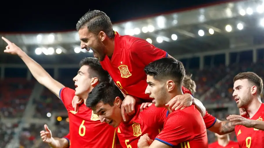 La selección española sub-21 celebra un gol La selección española sub-21 celebra un gol