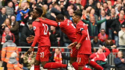 Origi celebra un gol con el Liverpool