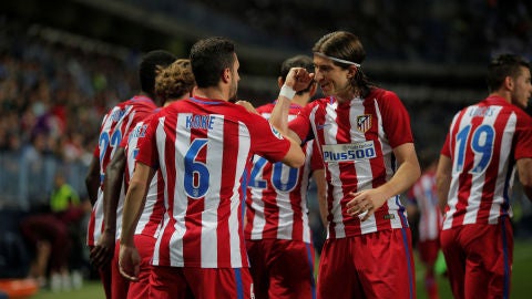Los jugadores del Atl&eacute;tico de Madrid celebran el gol de Koke contra el M&aacute;laga
