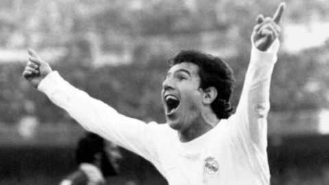 'Juanito' celebra un gol con el Real Madrid