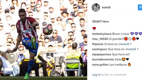 La publicación de Koke en Instagram La publicación de Koke en Instagram