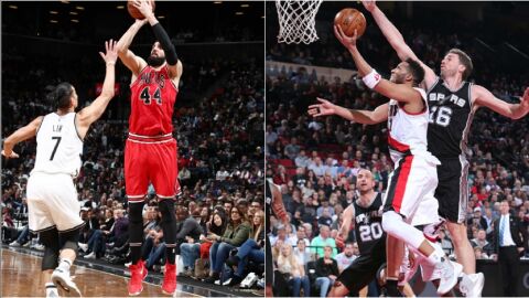 Nikola Mirotic y Pau Gasol, en acci&oacute;n en la NBA