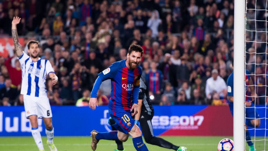 Leo Messi celebra un gol ante la Real Sociedad