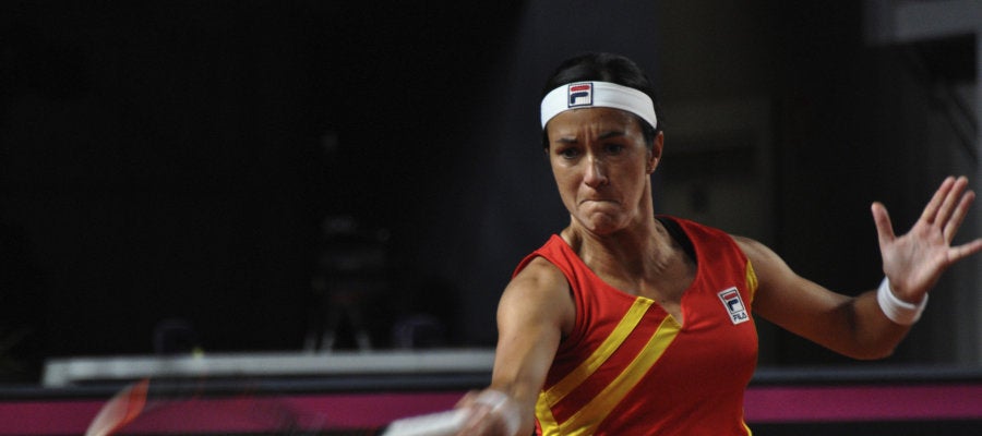 Silvia Soler, durante su partido contra Mladenovic Silvia Soler, durante su partido contra Mladenovic