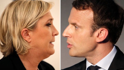 Marine Le Pen y Emmanuel Macron