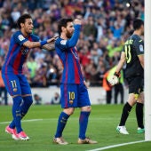 Leo Messi celebra un gol ante el Villarreal