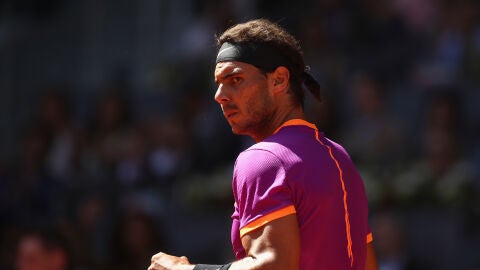 Rafa Nadal celebra un punto en su partido contra Novak Djokovic