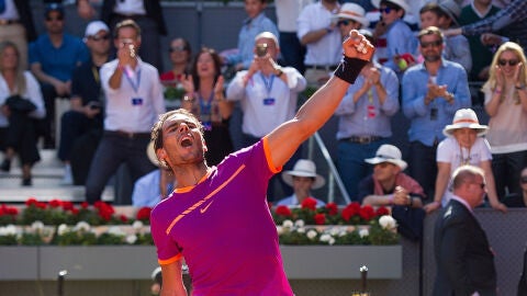 Rafa Nadal celebra su triunfo en la Caja M&aacute;gica