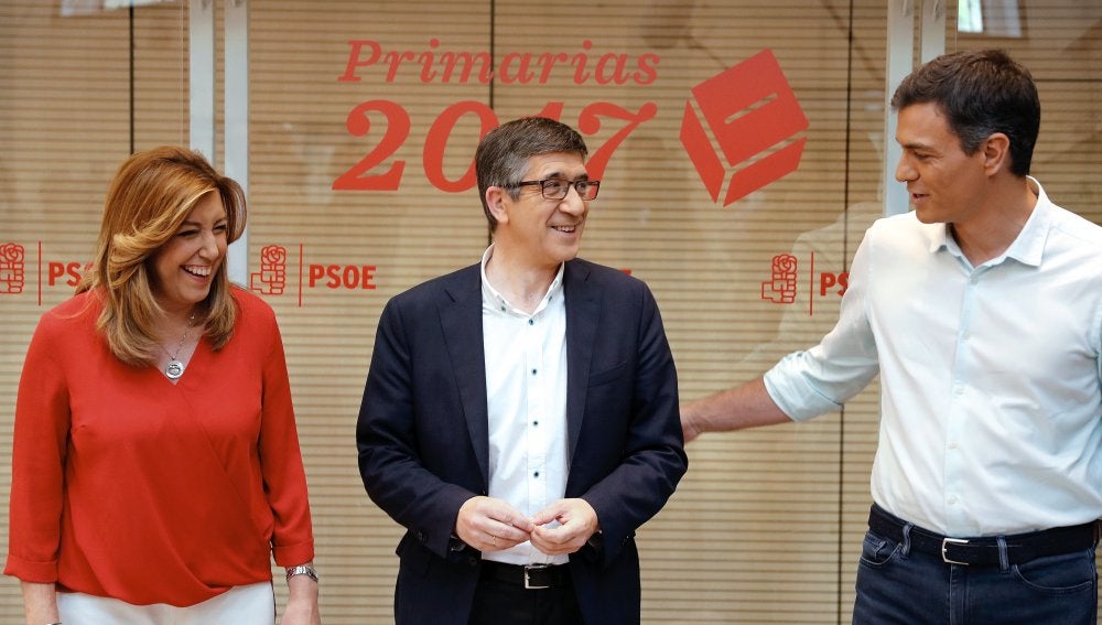  Los candidatos a la Secretaría General del PSOE, Susana Díaz, Patxi López y Pedro Sánchez