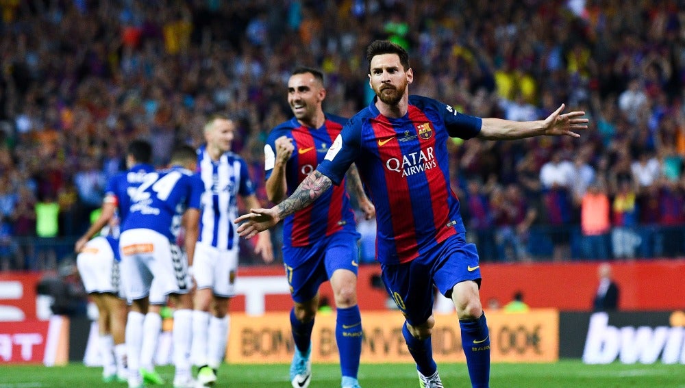 Leo Messi celebra un gol ante el Alavés