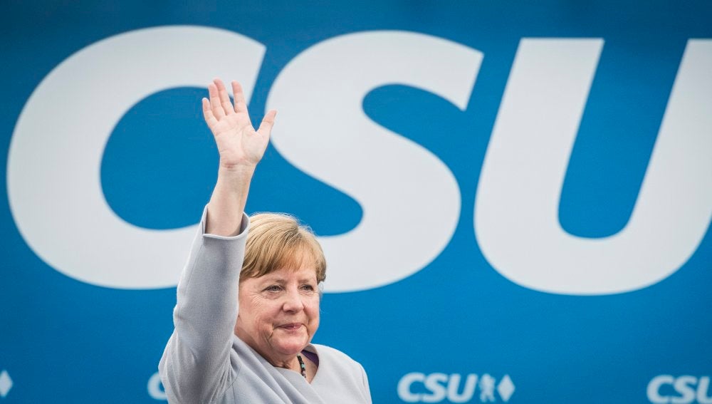 Angela Merkel durante un acto electoral en en el sur de Alemania