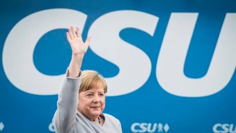 Angela Merkel durante un acto electoral en en el sur de Alemania